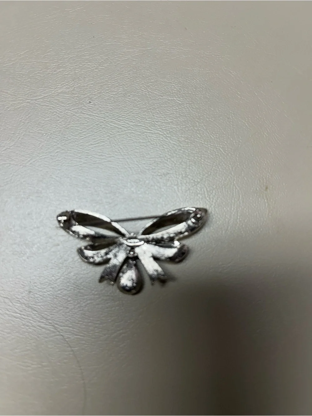 Silver Bow Brooch Pin with Clear Stones - Elegant Women's Jewelry
